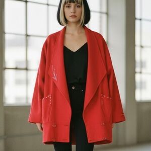 Vintage Red Wool Structured Jacket with Silver Embellishments Size L/xL